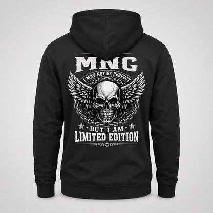 MNG P01-K24-229 – Personalized Skull Graphic Apparel “I Am NAME I May Not Be Perfect But I Am Limited Edition”