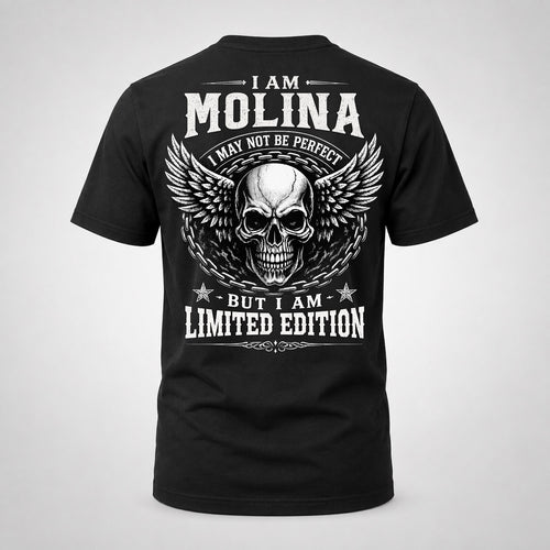 MOLINA P01-K24-229 – Personalized Skull Graphic Apparel “I Am NAME I May Not Be Perfect But I Am Limited Edition”