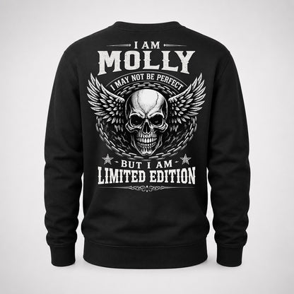 MOLLY P01-K24-229 – Personalized Skull Graphic Apparel “I Am NAME I May Not Be Perfect But I Am Limited Edition”