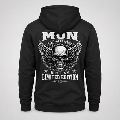 MON P01-K24-229 – Personalized Skull Graphic Apparel “I Am NAME I May Not Be Perfect But I Am Limited Edition”