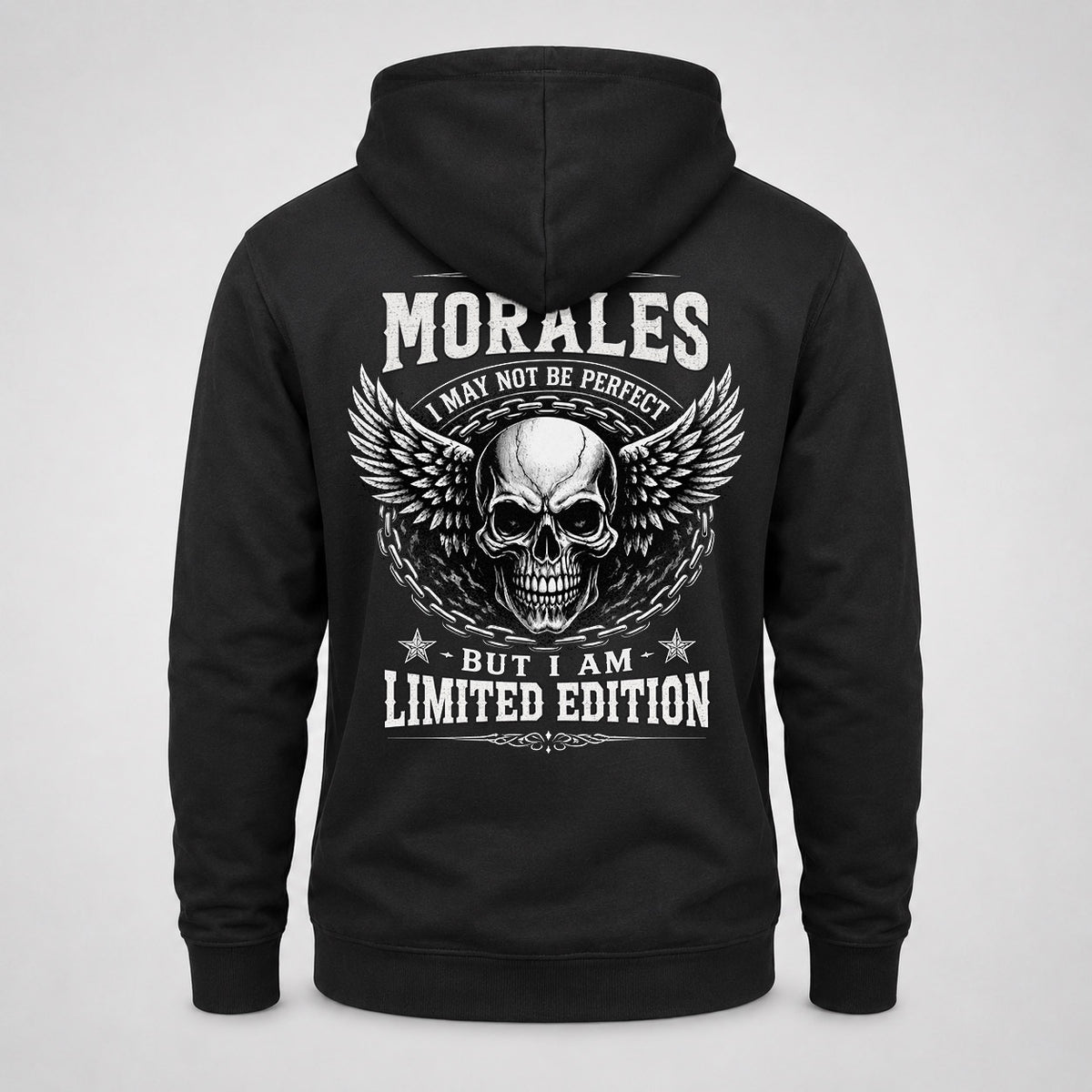 MORALES P01-K24-229 – Personalized Skull Graphic Apparel “I Am NAME I May Not Be Perfect But I Am Limited Edition”