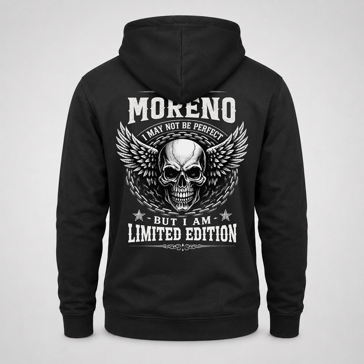 MORENO P01-K24-229 – Personalized Skull Graphic Apparel “I Am NAME I May Not Be Perfect But I Am Limited Edition”