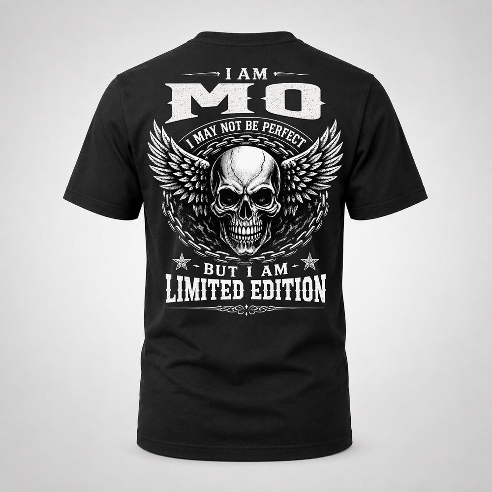 MO P01-K24-229 – Personalized Skull Graphic Apparel “I Am NAME I May Not Be Perfect But I Am Limited Edition”