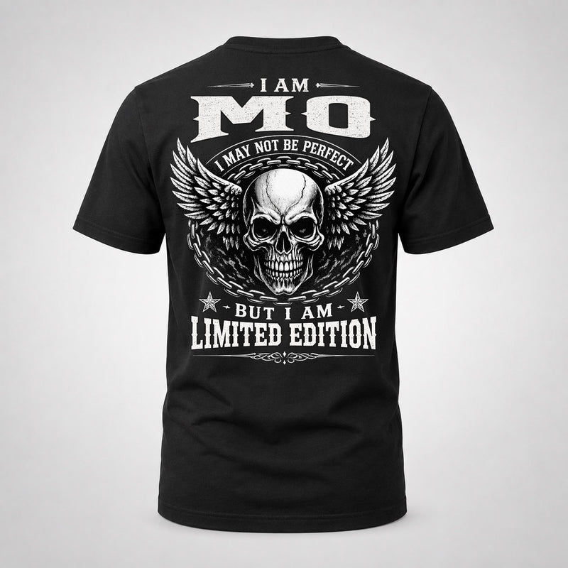 MO P01-K24-229 – Personalized Skull Graphic Apparel “I Am NAME I May Not Be Perfect But I Am Limited Edition”