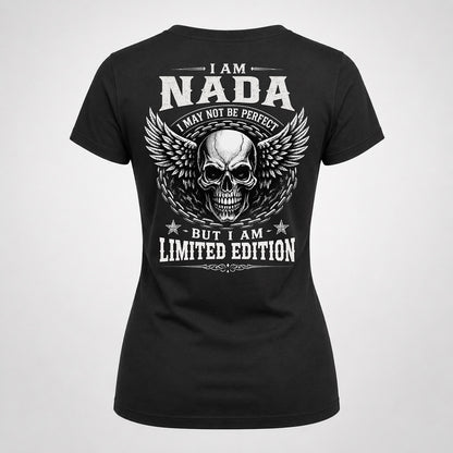NADA P01-K24-229 – Personalized Skull Graphic Apparel “I Am NAME I May Not Be Perfect But I Am Limited Edition”