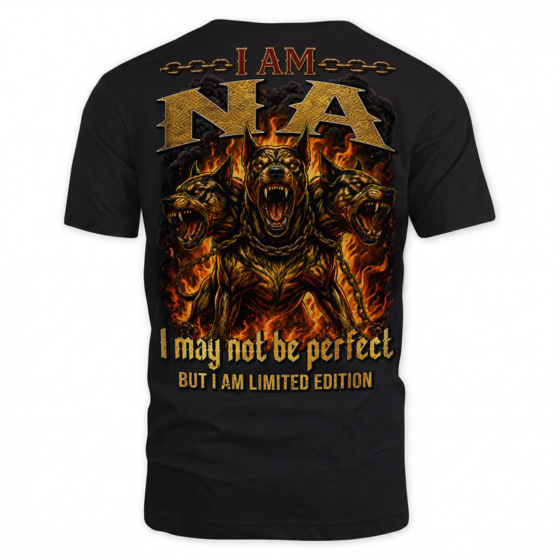 NA MP88-F2-168–Personalized Bold Quote Apparel “I Am NAME I May Not Be Perfect But I Am Limited Edition