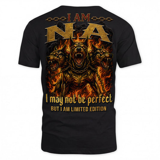 NA MP88-F2-168–Personalized Bold Quote Apparel “I Am NAME I May Not Be Perfect But I Am Limited Edition