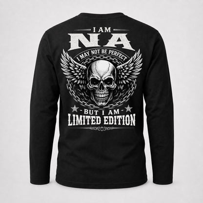 NA P01-K24-229 – Personalized Skull Graphic Apparel “I Am NAME I May Not Be Perfect But I Am Limited Edition”