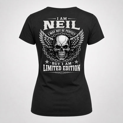 NEIL P01-K24-229 – Personalized Skull Graphic Apparel “I Am NAME I May Not Be Perfect But I Am Limited Edition”