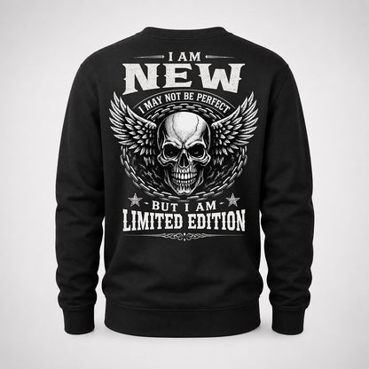 NEW P01-K24-229 – Personalized Skull Graphic Apparel “I Am NAME I May Not Be Perfect But I Am Limited Edition”