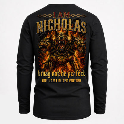 NICHOLAS MP88-F2-168–Personalized Bold Quote Apparel “I Am NAME I May Not Be Perfect But I Am Limited Edition