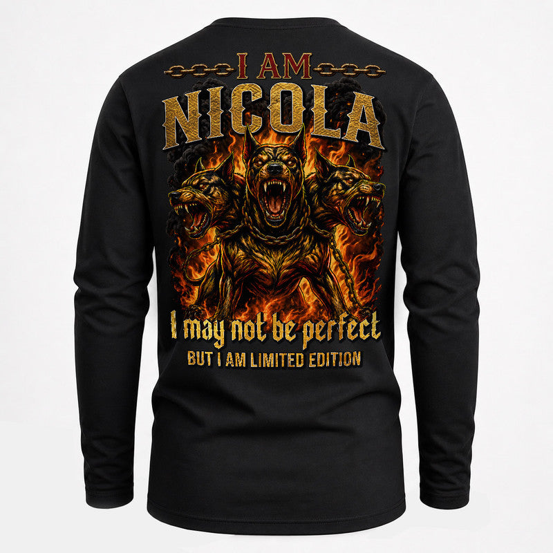 NICOLA MP88-F2-168–Personalized Bold Quote Apparel “I Am NAME I May Not Be Perfect But I Am Limited Edition