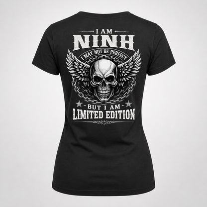 NINH P01-K24-229 – Personalized Skull Graphic Apparel “I Am NAME I May Not Be Perfect But I Am Limited Edition”