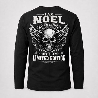 NOEL P01-K24-229 – Personalized Skull Graphic Apparel “I Am NAME I May Not Be Perfect But I Am Limited Edition”