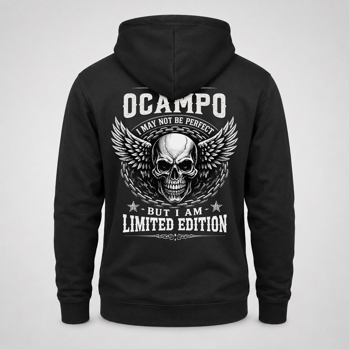 OCAMPO P01-K24-229 – Personalized Skull Graphic Apparel “I Am NAME I May Not Be Perfect But I Am Limited Edition”