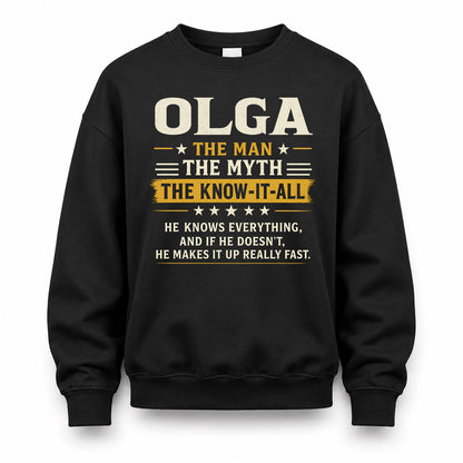 OLGA TM90-K04-125 - NAME Legendary Know-It-All Personalized Funny Shirt