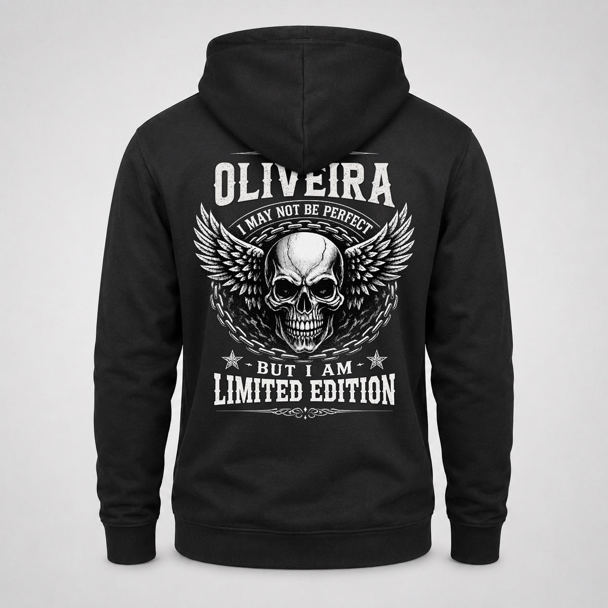 OLIVEIRA P01-K24-229 – Personalized Skull Graphic Apparel “I Am NAME I May Not Be Perfect But I Am Limited Edition”