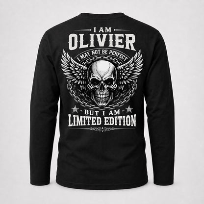 OLIVIER P01-K24-229 – Personalized Skull Graphic Apparel “I Am NAME I May Not Be Perfect But I Am Limited Edition”