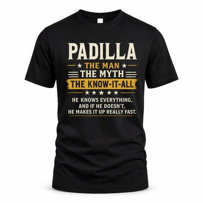 PADILLA TM90-K04-125 - NAME Legendary Know-It-All Personalized Funny Shirt