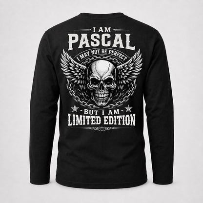 PASCAL P01-K24-229 – Personalized Skull Graphic Apparel “I Am NAME I May Not Be Perfect But I Am Limited Edition”