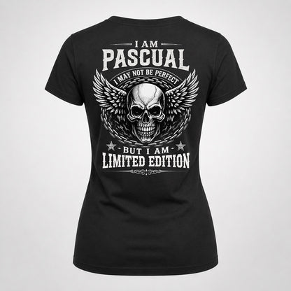 PASCUAL P01-K24-229 – Personalized Skull Graphic Apparel “I Am NAME I May Not Be Perfect But I Am Limited Edition”