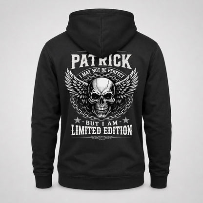 PATRICK P01-K24-229 – Personalized Skull Graphic Apparel “I Am NAME I May Not Be Perfect But I Am Limited Edition”