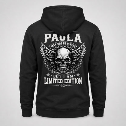 PAULA P01-K24-229 – Personalized Skull Graphic Apparel “I Am NAME I May Not Be Perfect But I Am Limited Edition”