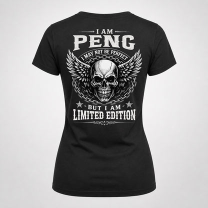 PENG P01-K24-229 – Personalized Skull Graphic Apparel “I Am NAME I May Not Be Perfect But I Am Limited Edition”