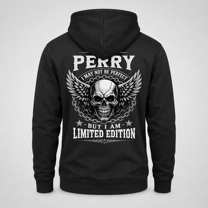 PERRY P01-K24-229 – Personalized Skull Graphic Apparel “I Am NAME I May Not Be Perfect But I Am Limited Edition”
