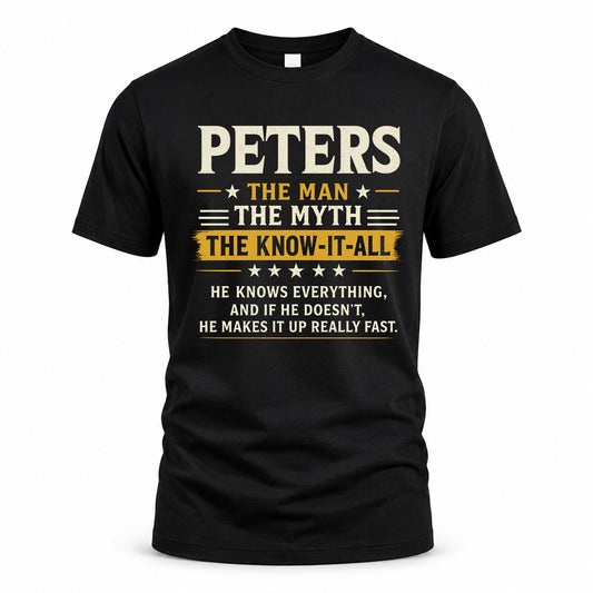 PETERS TM90-K04-125 - NAME Legendary Know-It-All Personalized Funny Shirt