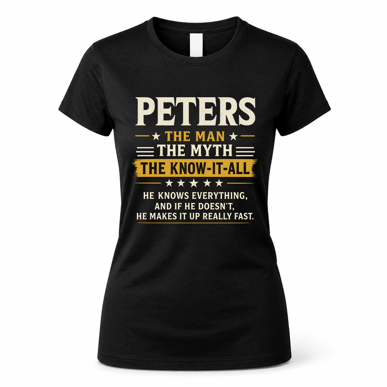 PETERS TM90-K04-125 - NAME Legendary Know-It-All Personalized Funny Shirt