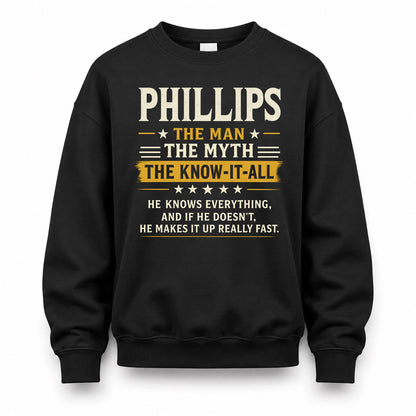 PHILLIPS TM90-K04-125 - NAME Legendary Know-It-All Personalized Funny Shirt
