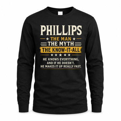 PHILLIPS TM90-K04-125 - NAME Legendary Know-It-All Personalized Funny Shirt