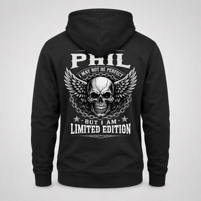 PHIL P01-K24-229 – Personalized Skull Graphic Apparel “I Am NAME I May Not Be Perfect But I Am Limited Edition”