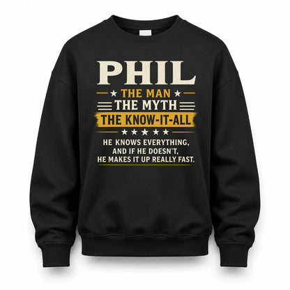PHIL TM90-K04-125 - NAME Legendary Know-It-All Personalized Funny Shirt