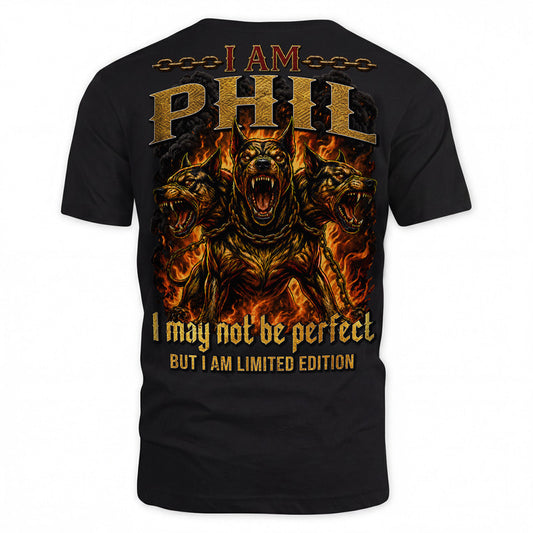 PHIL MP88-F2-168–Personalized Bold Quote Apparel “I Am NAME I May Not Be Perfect But I Am Limited Edition