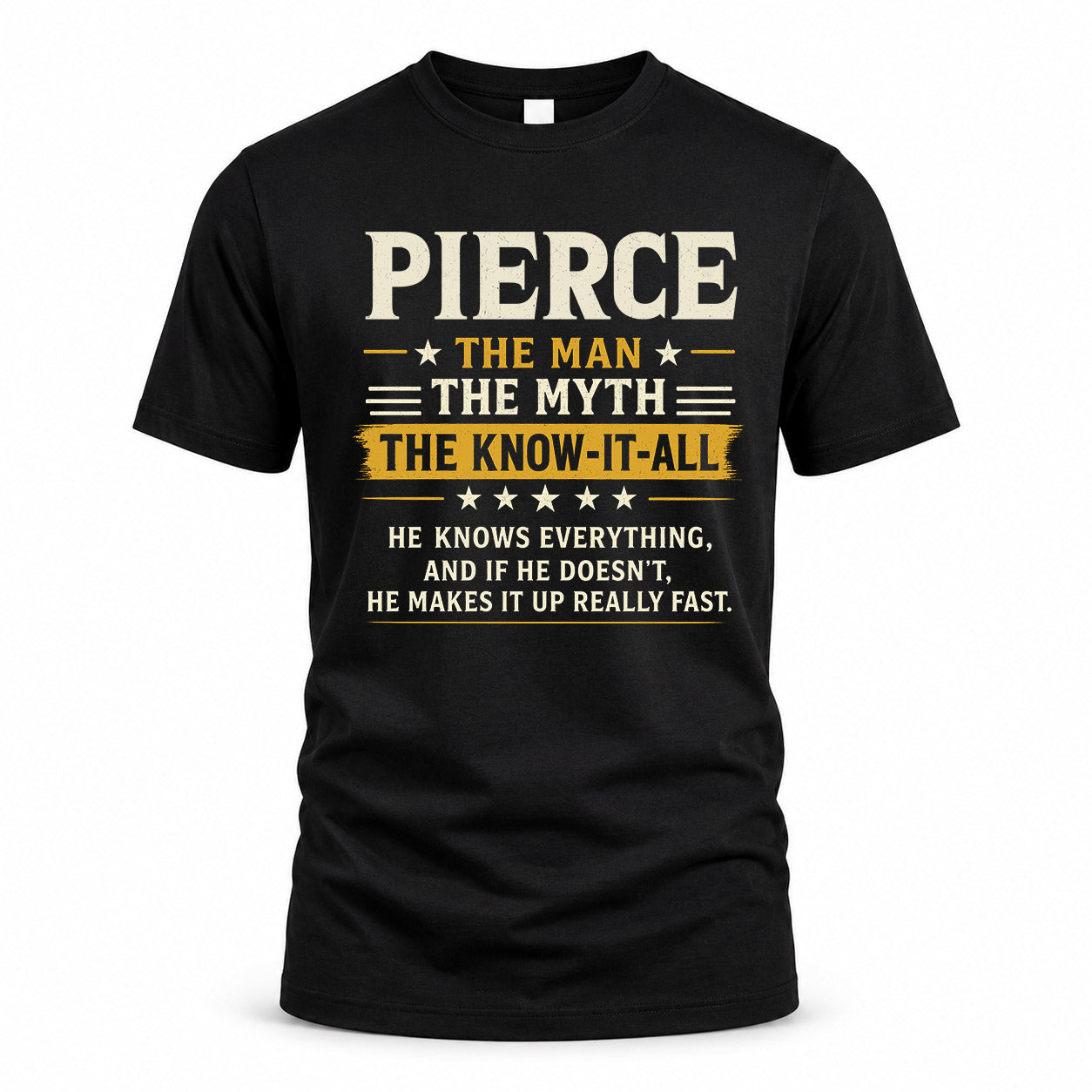 PIERCE TM90-K04-125 - NAME Legendary Know-It-All Personalized Funny Shirt
