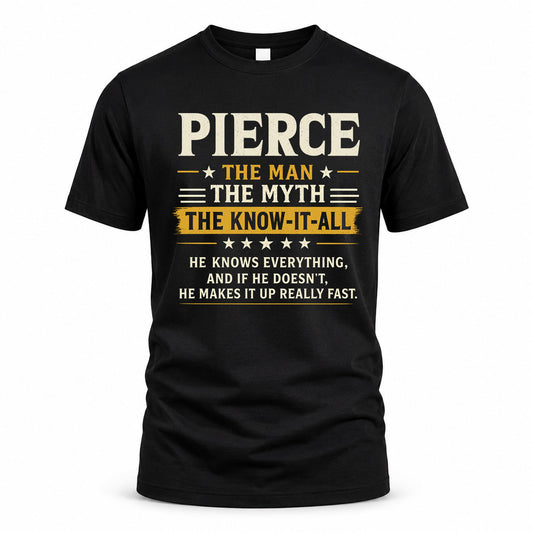 PIERCE TM90-K04-125 - NAME Legendary Know-It-All Personalized Funny Shirt