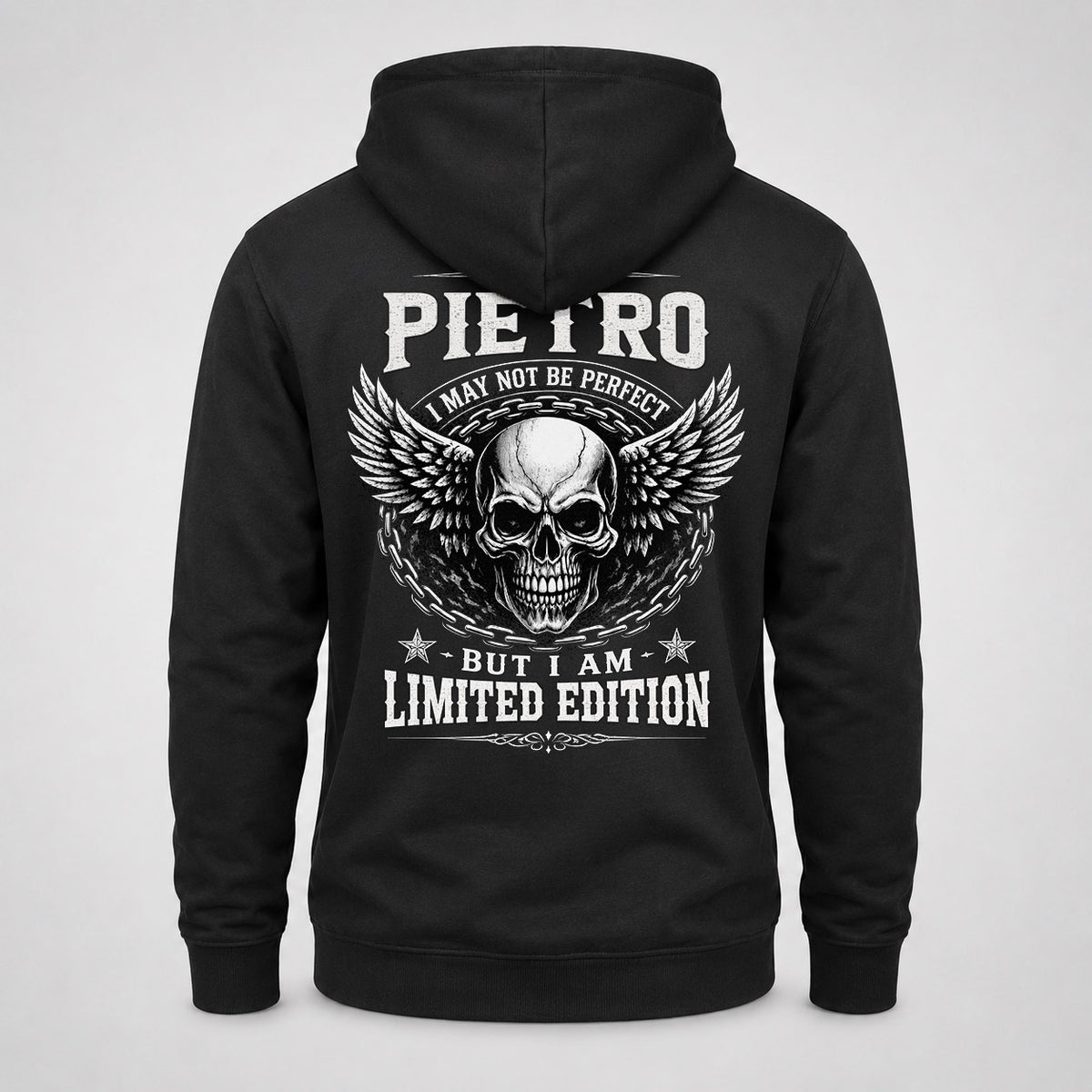 PIETRO P01-K24-229 – Personalized Skull Graphic Apparel “I Am NAME I May Not Be Perfect But I Am Limited Edition”