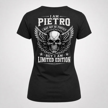 PIETRO P01-K24-229 – Personalized Skull Graphic Apparel “I Am NAME I May Not Be Perfect But I Am Limited Edition”
