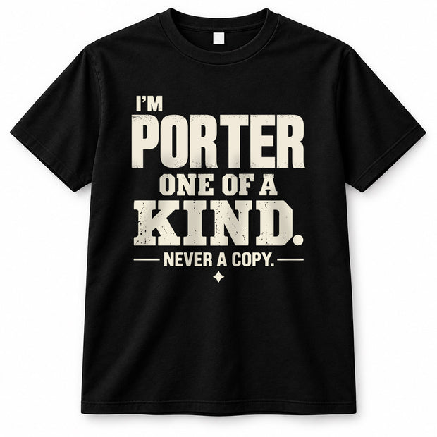 PORTER P6-K4-228 Personalized Funny Quote Apparel “I’m NAME – One of a Kind, Never a Copy”