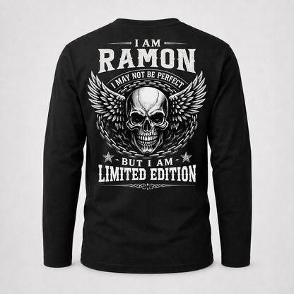 RAMON P01-K24-229 – Personalized Skull Graphic Apparel “I Am NAME I May Not Be Perfect But I Am Limited Edition”