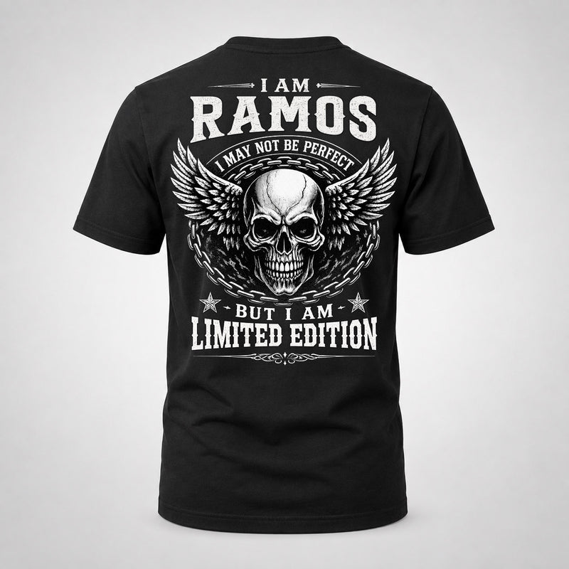 RAMOS P01-K24-229 – Personalized Skull Graphic Apparel “I Am NAME I May Not Be Perfect But I Am Limited Edition”