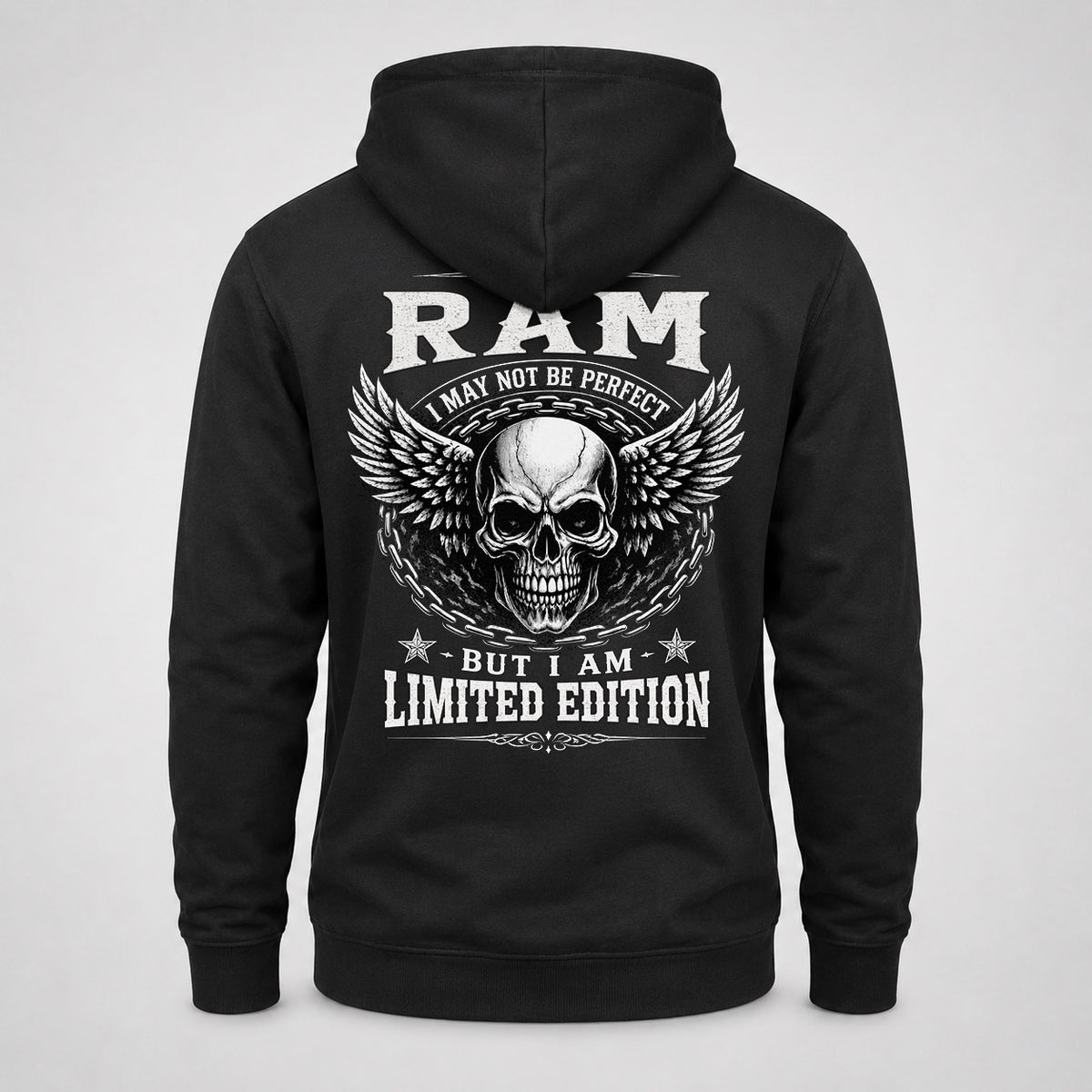 RAM P01-K24-229 – Personalized Skull Graphic Apparel “I Am NAME I May Not Be Perfect But I Am Limited Edition”