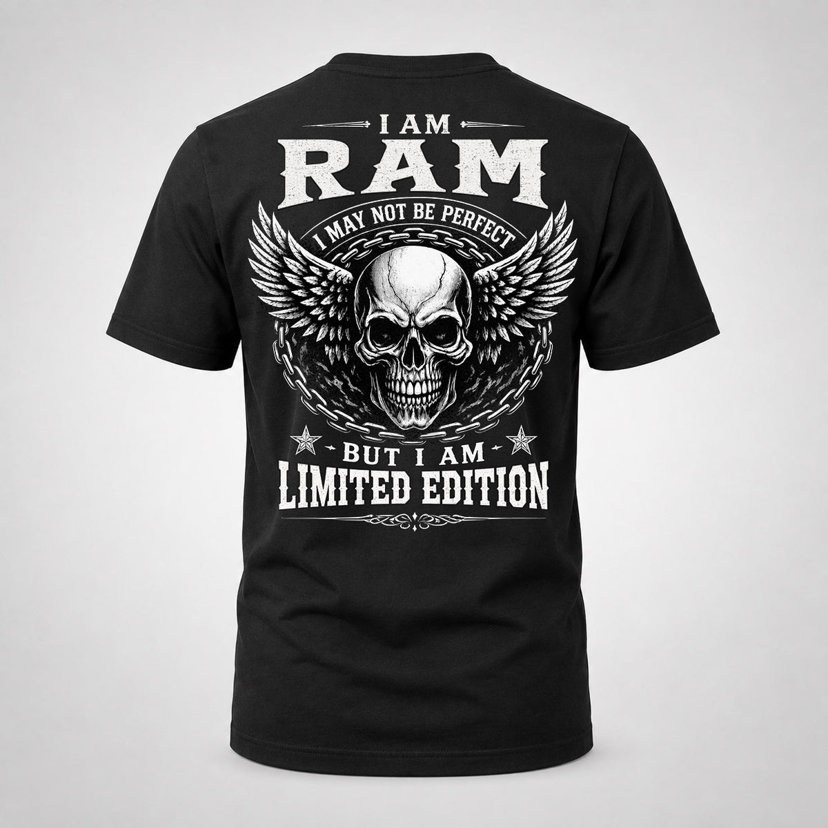 RAM P01-K24-229 – Personalized Skull Graphic Apparel “I Am NAME I May Not Be Perfect But I Am Limited Edition”