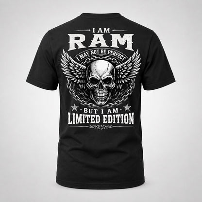 RAM P01-K24-229 – Personalized Skull Graphic Apparel “I Am NAME I May Not Be Perfect But I Am Limited Edition”