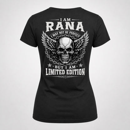 RANA P01-K24-229 – Personalized Skull Graphic Apparel “I Am NAME I May Not Be Perfect But I Am Limited Edition”