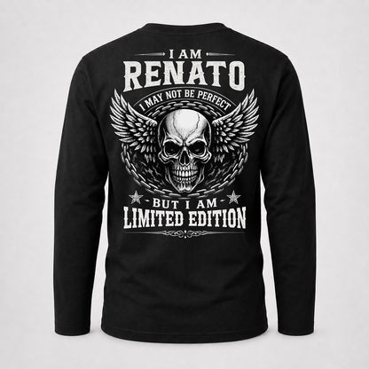 RENATO P01-K24-229 – Personalized Skull Graphic Apparel “I Am NAME I May Not Be Perfect But I Am Limited Edition”