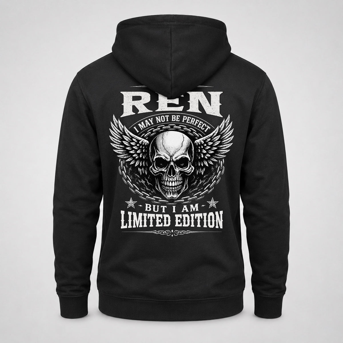 REN P01-K24-229 – Personalized Skull Graphic Apparel “I Am NAME I May Not Be Perfect But I Am Limited Edition”