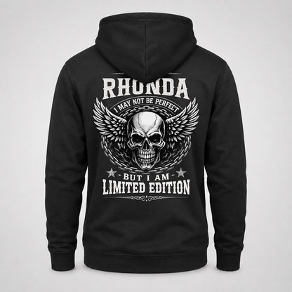 RHONDA P01-K24-229 – Personalized Skull Graphic Apparel “I Am NAME I May Not Be Perfect But I Am Limited Edition”